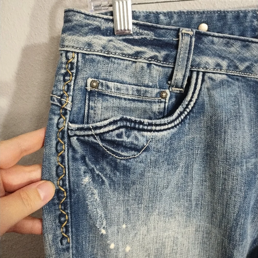 Rerock For Express Bleached Grunge Western Festival Rock Boho Bootcut Jeans‎ 10